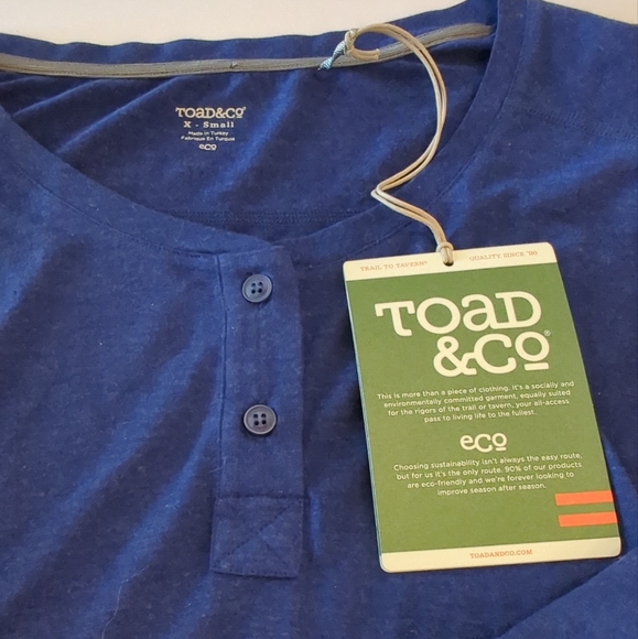 Women's Toad&Co Aria Henley Long Sleeve Top Two Button Mariner Blue Size XS - Picture 3 of 8